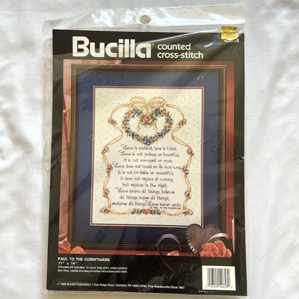 Bucilla Counted Cross Stitch Love is Patient Paul to Corinthians Wedding 40658